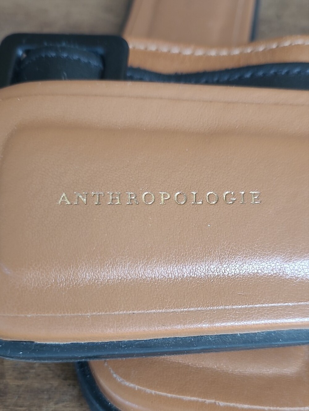 EUC Anthropologie Buckle Slides Women's sz 37/6.5US Cedar/Black Leather Sandals - Picture 10 of 10